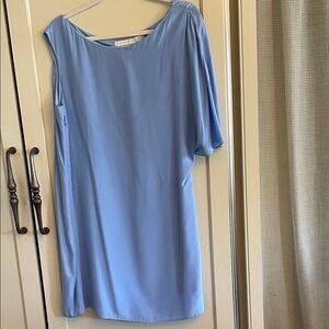 Marie Oliver 100% Silk One-Shoulder Shift Dress in Blue, Size M